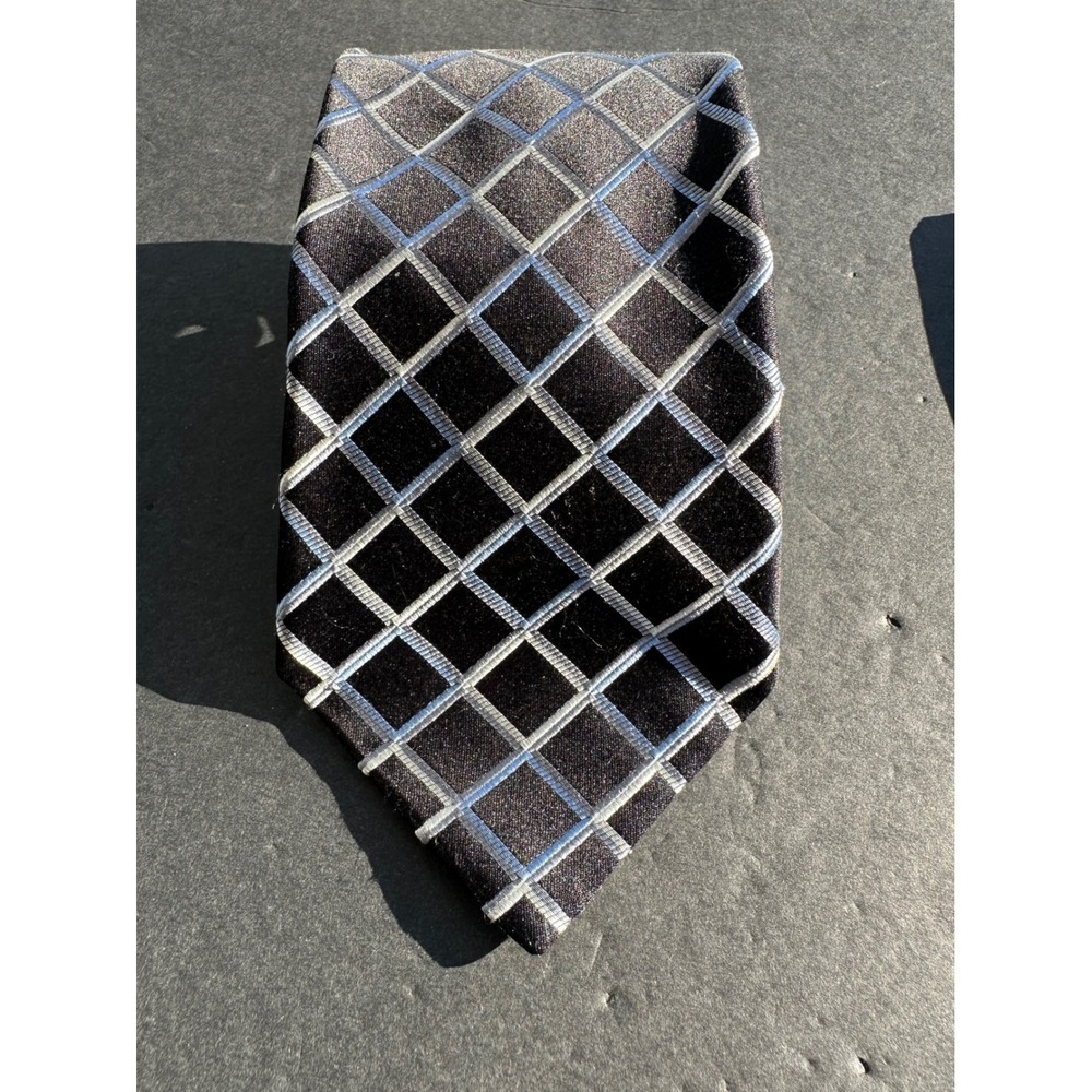 City of London Men's Black Silver Blue Diamond‎ Pattern Silk Neck Tie